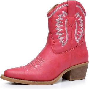 imageGLOBALWIN Womens Western Charm Cowgirl Boots Mid Calf Comfy Cowboy Boots For Women With Pointed Toe23yy07 Red