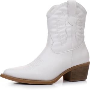 imageGLOBALWIN Womens Western Charm Cowgirl Boots Mid Calf Comfy Cowboy Boots For Women With Pointed Toe23yy07 White