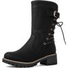 imageGLOBALWIN Womens Biker Boots Lace up Back Mid Calf Motorcycle Fashion Festival Boots Combat Riding Military Boots for Women19yy19 Black2