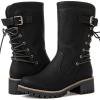 imageGLOBALWIN Womens Biker Boots Lace up Back Mid Calf Motorcycle Fashion Festival Boots Combat Riding Military Boots for Women19yy19 Black2