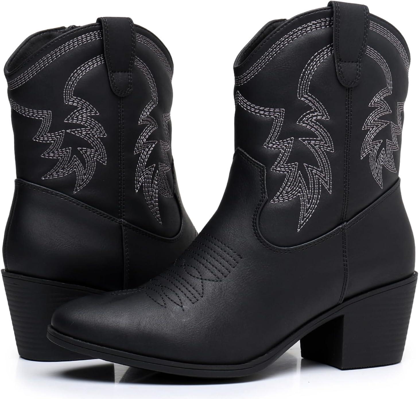 imageGLOBALWIN Womens Mid Calf The Western Cowboy Boots Fashion Cowgirl Boots For Women Low Heel22yy10 Black