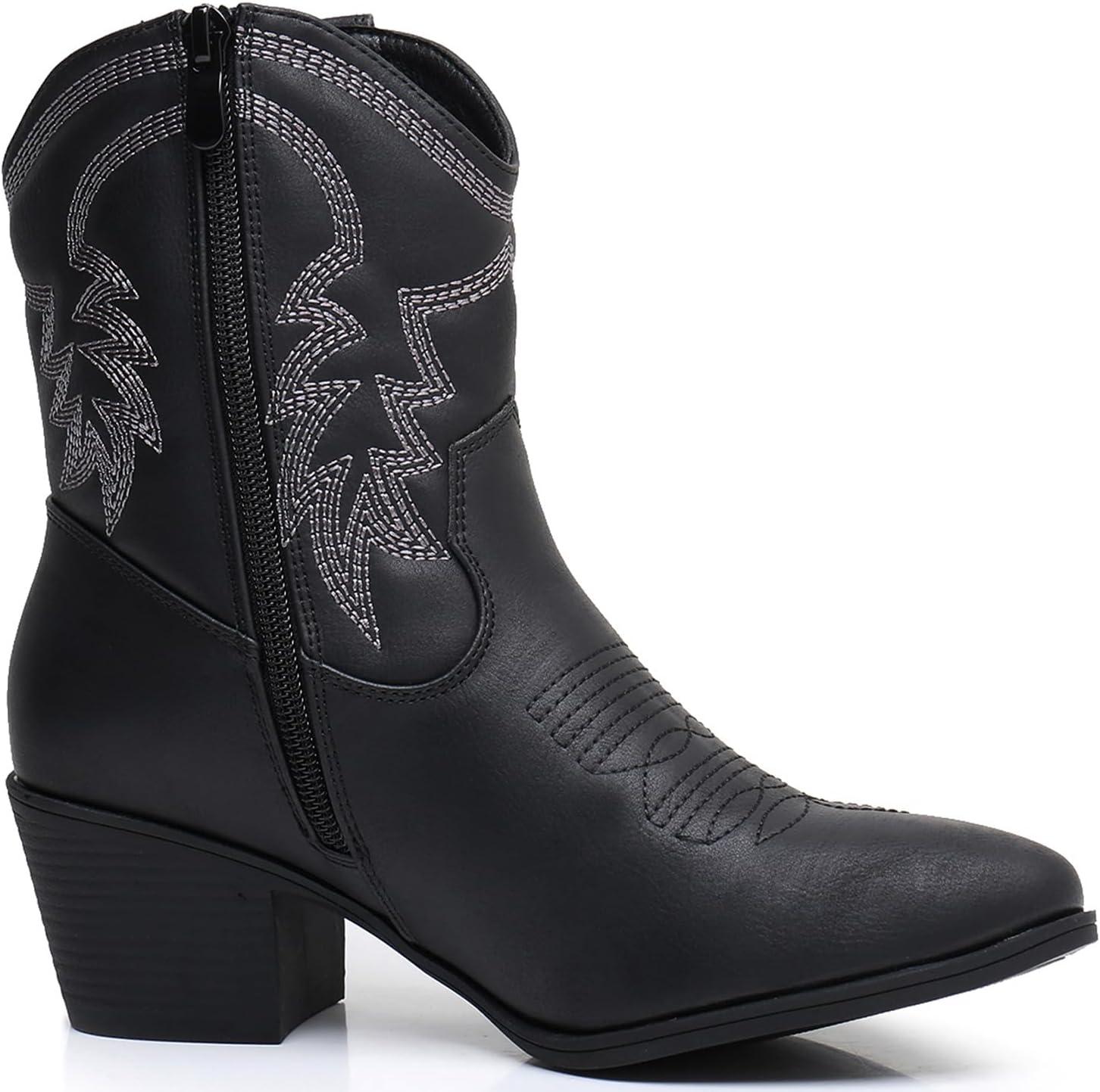 imageGLOBALWIN Womens Mid Calf The Western Cowboy Boots Fashion Cowgirl Boots For Women Low Heel22yy10 Black