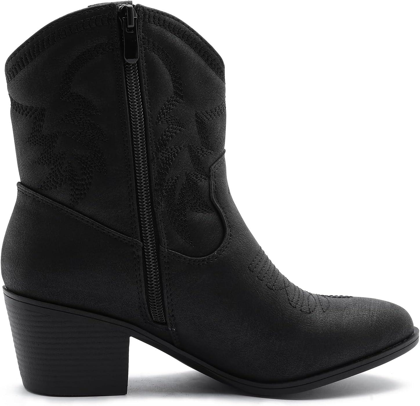 imageGLOBALWIN Womens Mid Calf The Western Cowboy Boots Fashion Cowgirl Boots For Women Low Heel22yy10 Black2