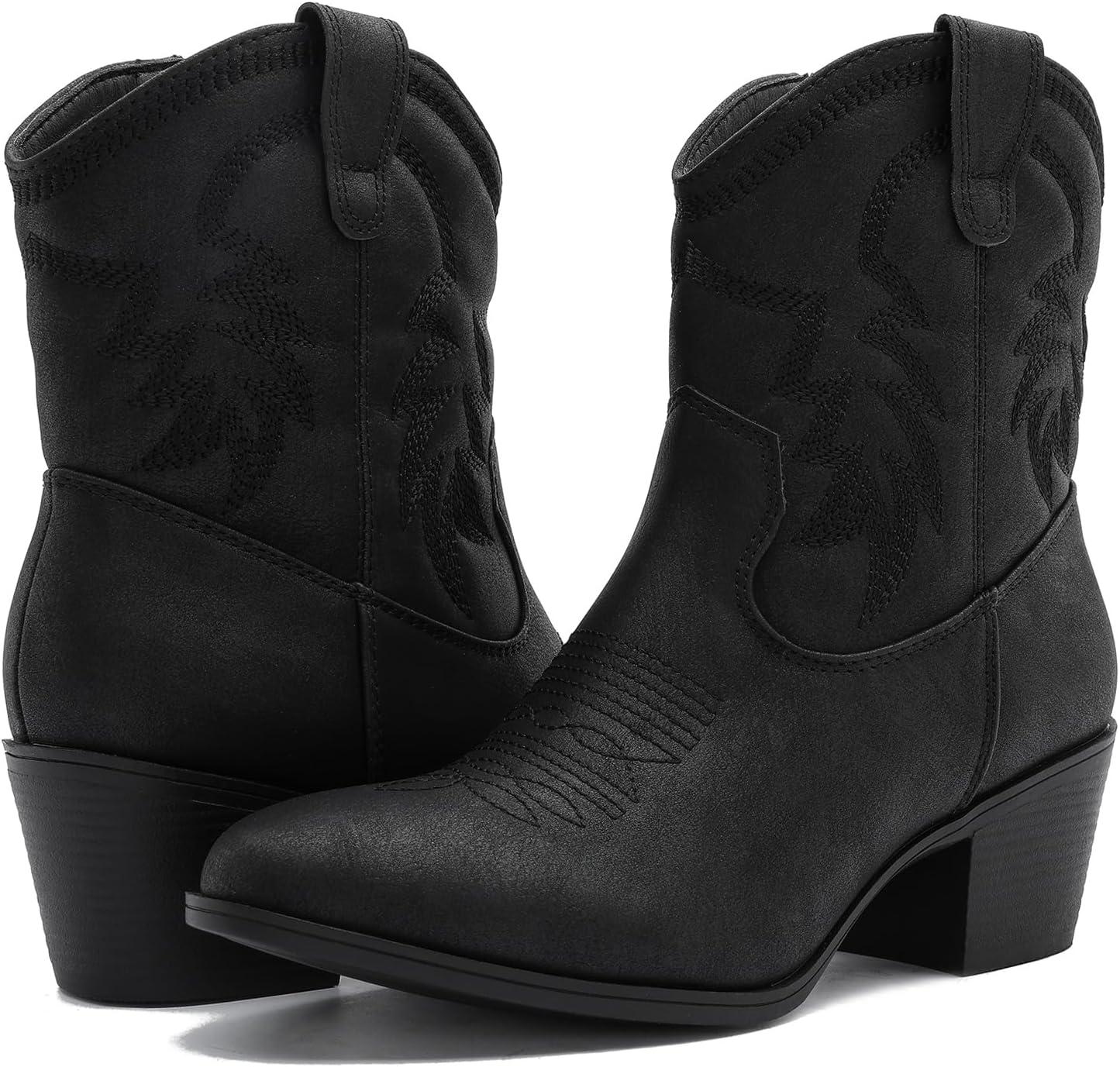 imageGLOBALWIN Womens Mid Calf The Western Cowboy Boots Fashion Cowgirl Boots For Women Low Heel22yy10 Black2