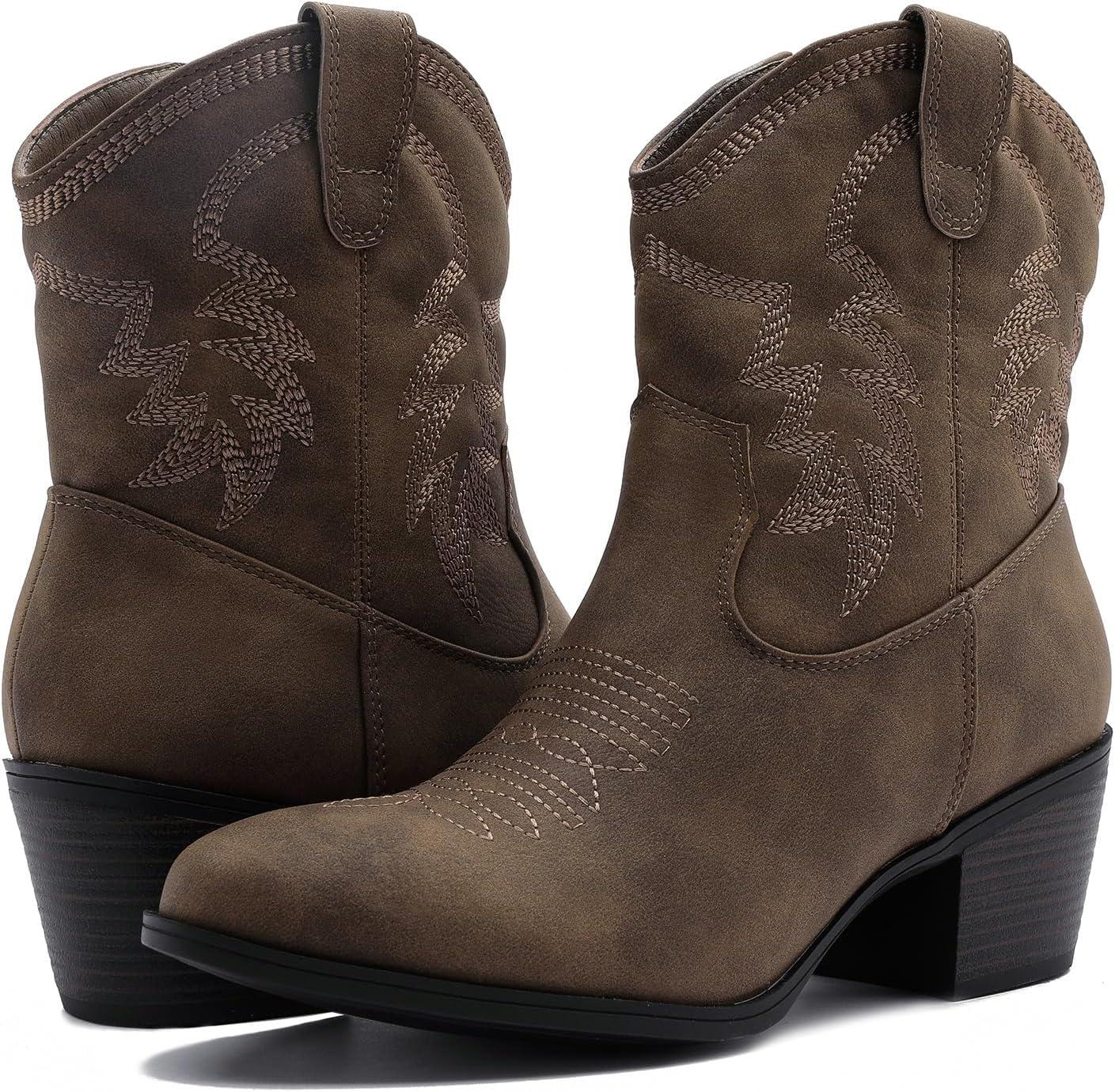 imageGLOBALWIN Womens Mid Calf The Western Cowboy Boots Fashion Cowgirl Boots For Women Low Heel22yy10 Camel2