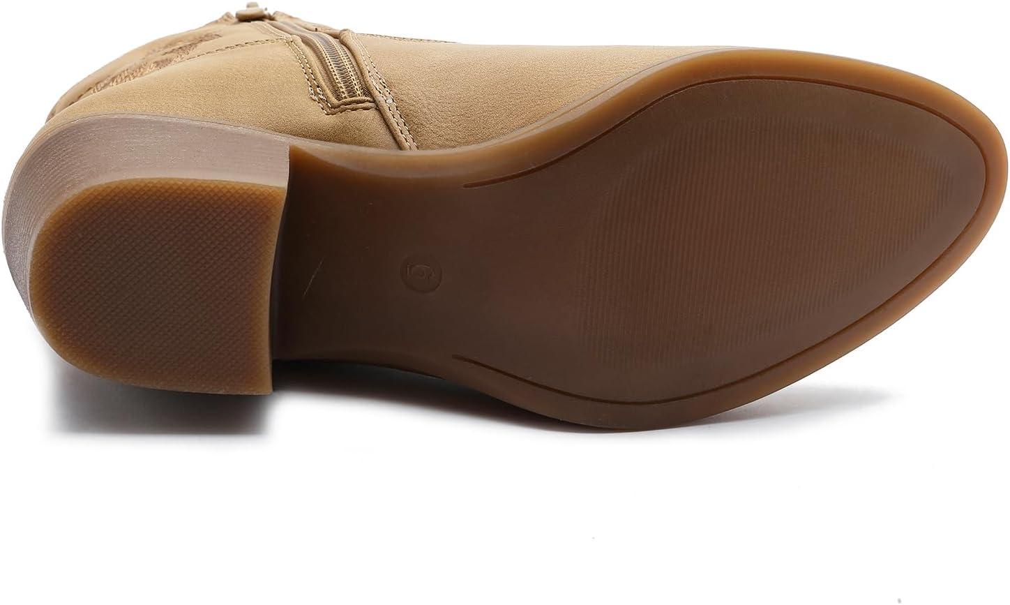 imageGLOBALWIN Womens Mid Calf The Western Cowboy Boots Fashion Cowgirl Boots For Women Low Heel22yy10 Kahki