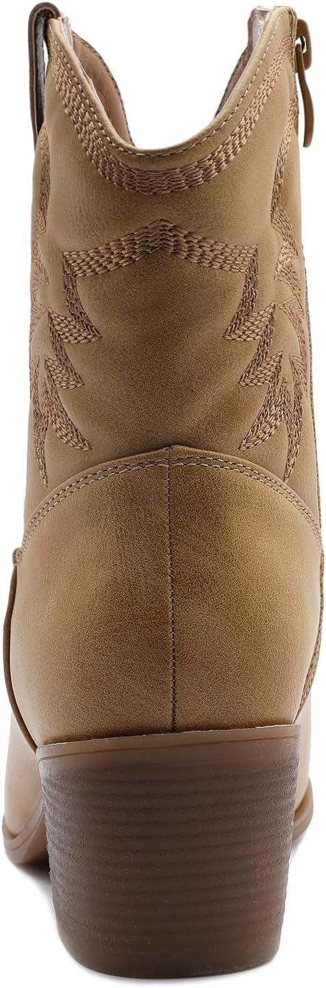 imageGLOBALWIN Womens Mid Calf The Western Cowboy Boots Fashion Cowgirl Boots For Women Low Heel22yy10 Kahki
