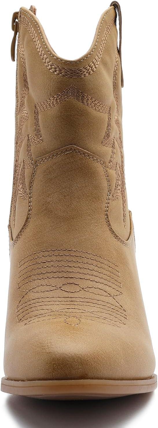 imageGLOBALWIN Womens Mid Calf The Western Cowboy Boots Fashion Cowgirl Boots For Women Low Heel22yy10 Kahki