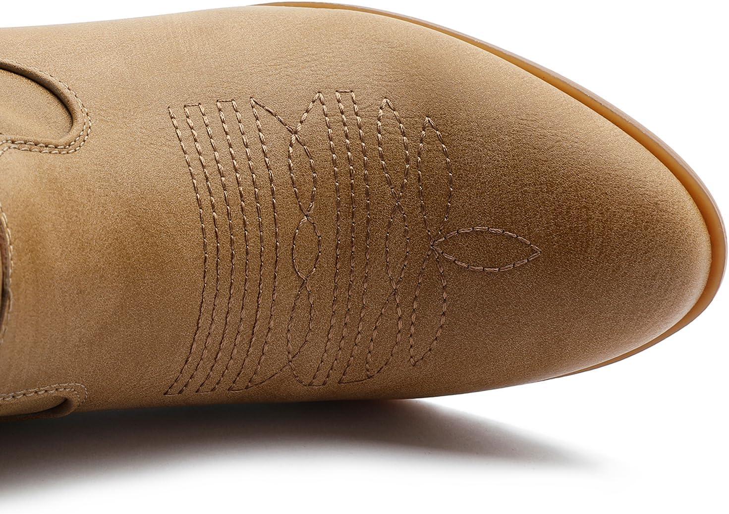 imageGLOBALWIN Womens Mid Calf The Western Cowboy Boots Fashion Cowgirl Boots For Women Low Heel22yy10 Kahki