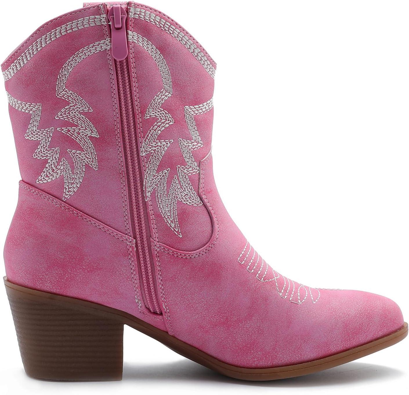 imageGLOBALWIN Womens Mid Calf The Western Cowboy Boots Fashion Cowgirl Boots For Women Low Heel22yy10 Pink