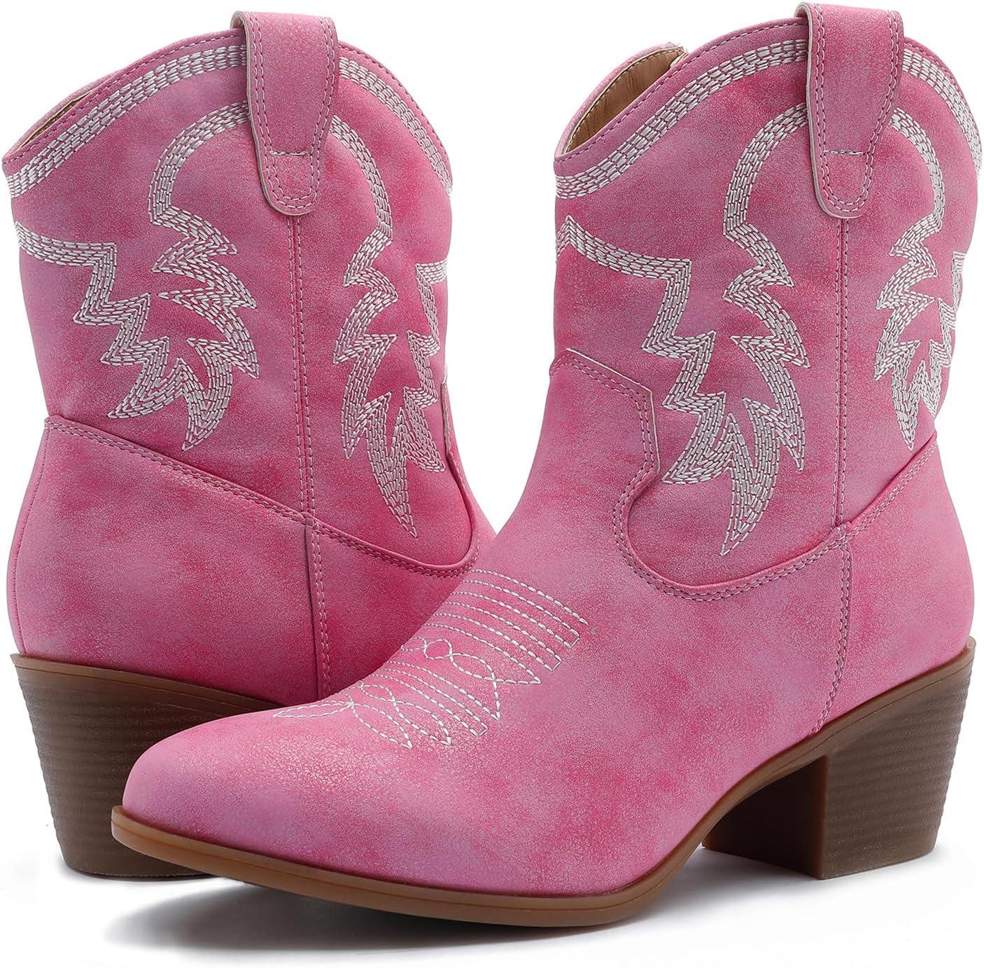 imageGLOBALWIN Womens Mid Calf The Western Cowboy Boots Fashion Cowgirl Boots For Women Low Heel22yy10 Pink