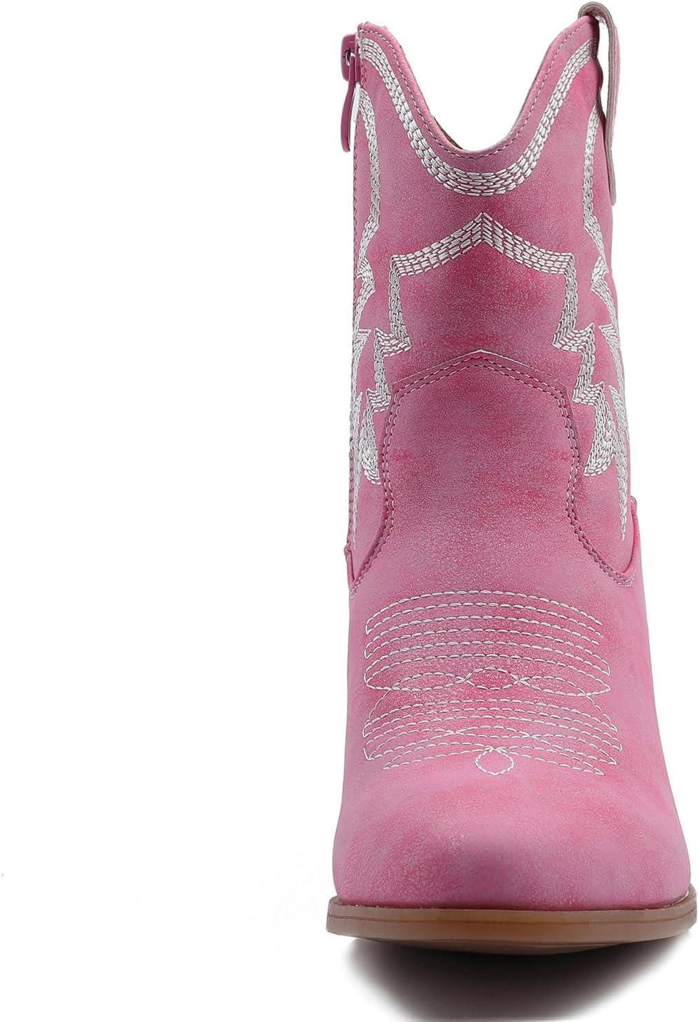 imageGLOBALWIN Womens Mid Calf The Western Cowboy Boots Fashion Cowgirl Boots For Women Low Heel22yy10 Pink