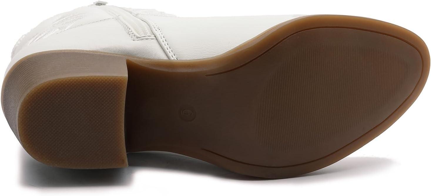 imageGLOBALWIN Womens Mid Calf The Western Cowboy Boots Fashion Cowgirl Boots For Women Low Heel22yy10 White