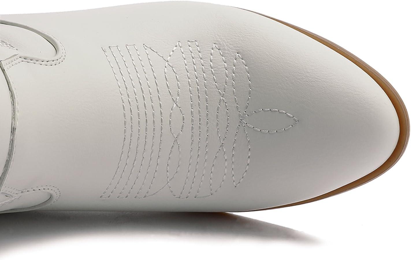 imageGLOBALWIN Womens Mid Calf The Western Cowboy Boots Fashion Cowgirl Boots For Women Low Heel22yy10 White