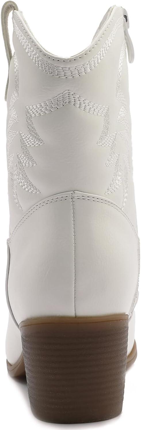 imageGLOBALWIN Womens Mid Calf The Western Cowboy Boots Fashion Cowgirl Boots For Women Low Heel22yy10 White