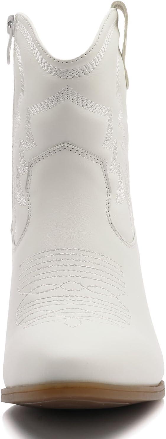 imageGLOBALWIN Womens Mid Calf The Western Cowboy Boots Fashion Cowgirl Boots For Women Low Heel22yy10 White