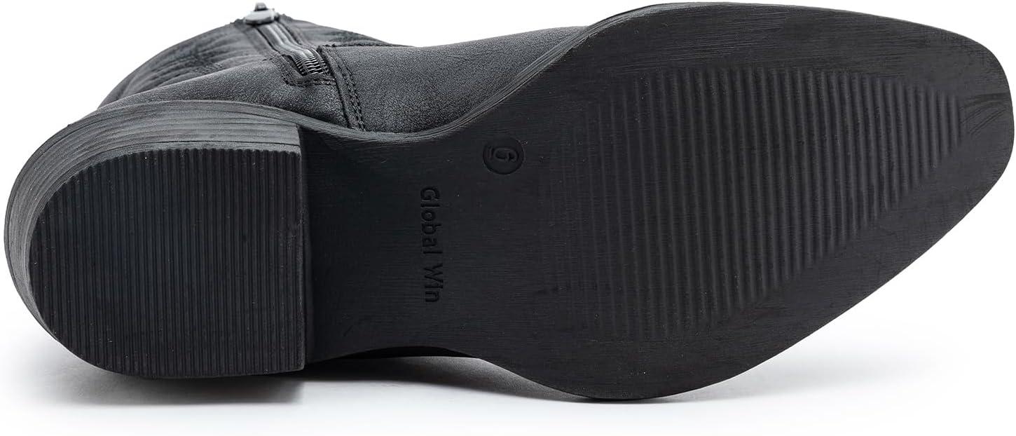 imageGLOBALWIN Womens Mid Calf The Western Cowboy Boots Fashion Cowgirl Boots For Women Low HeelBlack