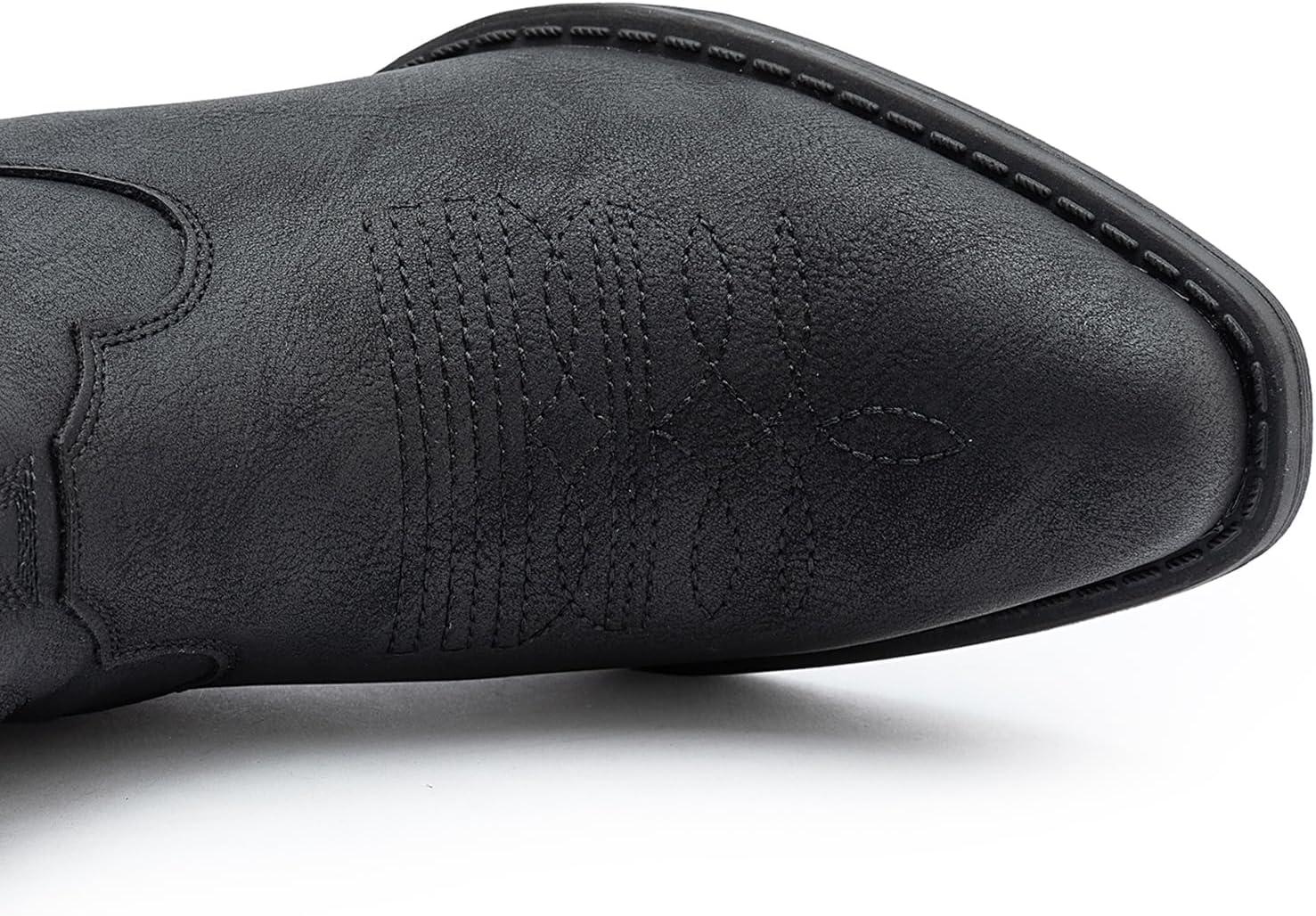 imageGLOBALWIN Womens Mid Calf The Western Cowboy Boots Fashion Cowgirl Boots For Women Low HeelBlack