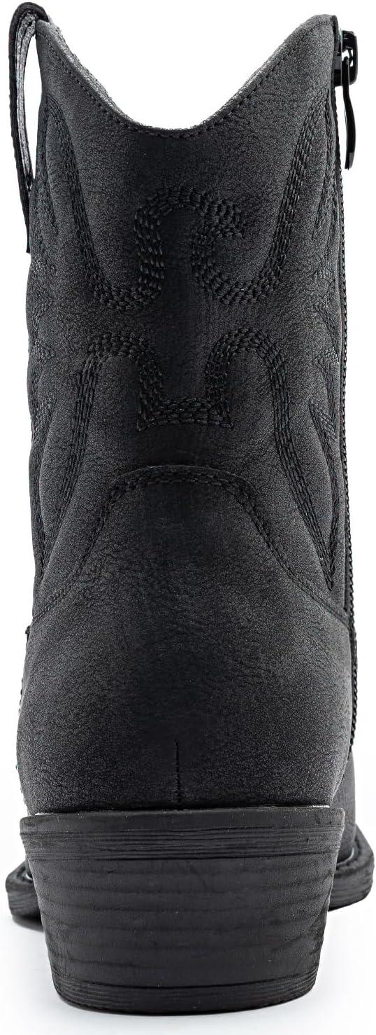 imageGLOBALWIN Womens Mid Calf The Western Cowboy Boots Fashion Cowgirl Boots For Women Low HeelBlack