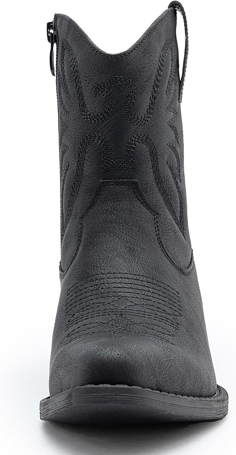 imageGLOBALWIN Womens Mid Calf The Western Cowboy Boots Fashion Cowgirl Boots For Women Low HeelBlack