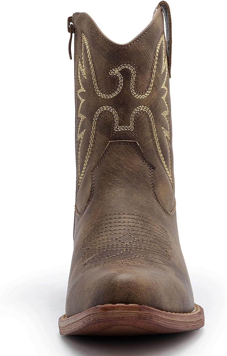 imageGLOBALWIN Womens Mid Calf The Western Cowboy Boots Fashion Cowgirl Boots For Women Low HeelBrown