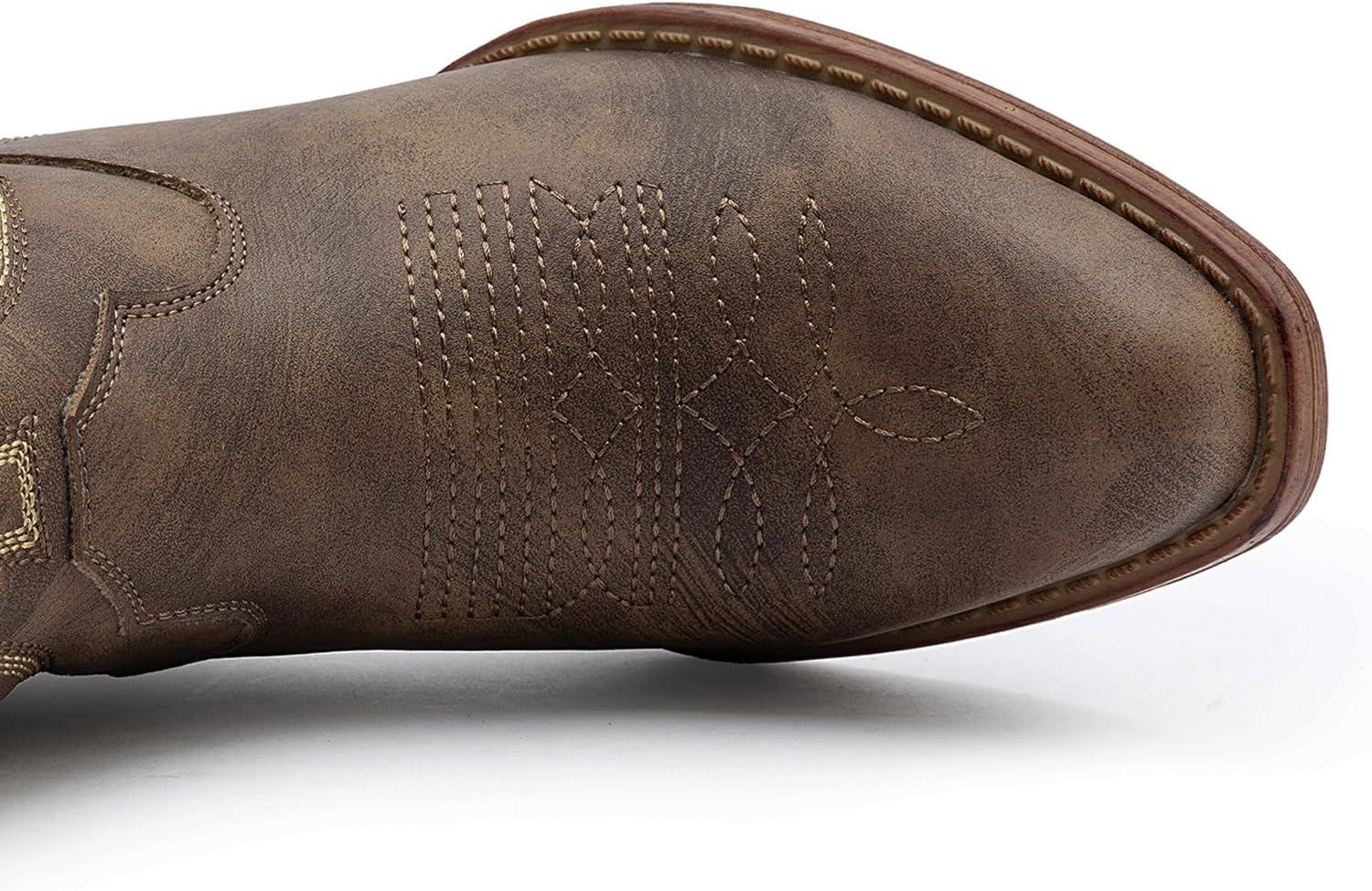 imageGLOBALWIN Womens Mid Calf The Western Cowboy Boots Fashion Cowgirl Boots For Women Low HeelBrown