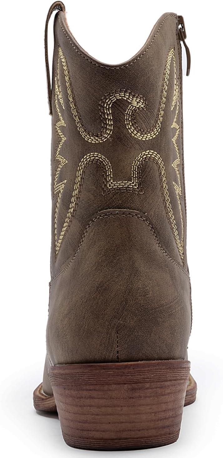 imageGLOBALWIN Womens Mid Calf The Western Cowboy Boots Fashion Cowgirl Boots For Women Low HeelBrown