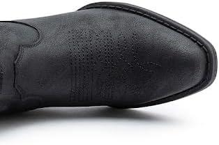 imageGLOBALWIN Womens Mid Calf The Western Cowgirl Boots Fashion Cowboy Boots For Women Chunky Low HeelBlack