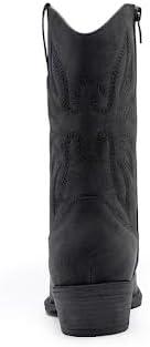 imageGLOBALWIN Womens Mid Calf The Western Cowgirl Boots Fashion Cowboy Boots For Women Chunky Low HeelBlack