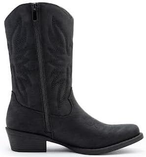 imageGLOBALWIN Womens Mid Calf The Western Cowgirl Boots Fashion Cowboy Boots For Women Chunky Low HeelBlack