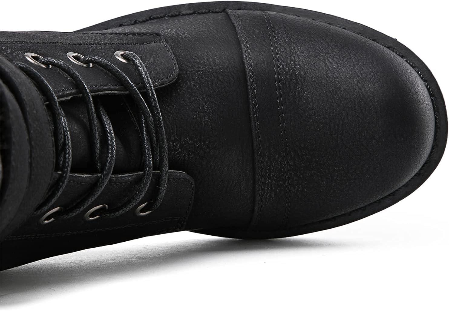 imageGLOBALWIN Womens Mid Calf To Knee High Boots Dressy Lace Up Combat Boots for Women Low Heel17yy02black