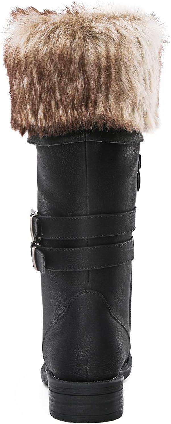 imageGLOBALWIN Womens Mid Calf To Knee High Boots Dressy Lace Up Combat Boots for Women Low Heel17yy02black