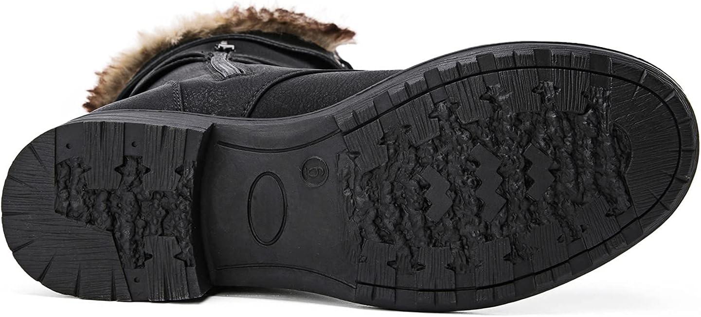 imageGLOBALWIN Womens Mid Calf To Knee High Boots Dressy Lace Up Combat Boots for Women Low Heel17yy02black