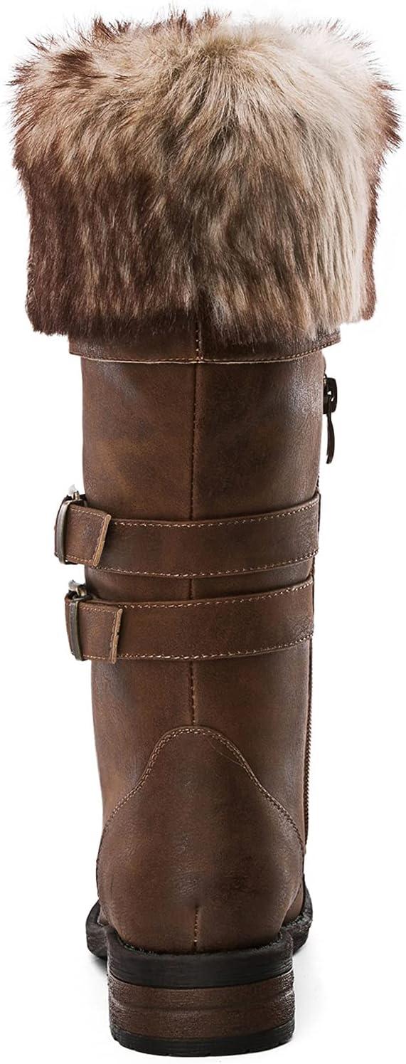 imageGLOBALWIN Womens Mid Calf To Knee High Boots Dressy Lace Up Combat Boots for Women Low Heel17yy02brown