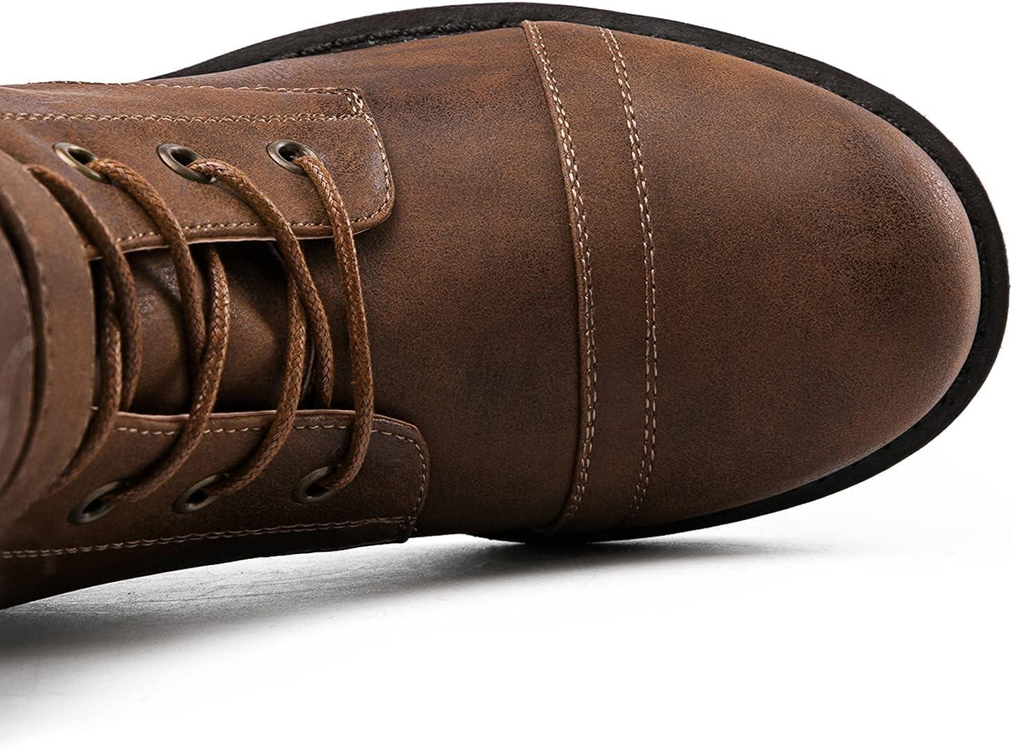 imageGLOBALWIN Womens Mid Calf To Knee High Boots Dressy Lace Up Combat Boots for Women Low Heel17yy02brown