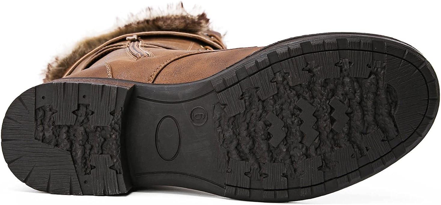 imageGLOBALWIN Womens Mid Calf To Knee High Boots Dressy Lace Up Combat Boots for Women Low Heel17yy02brown