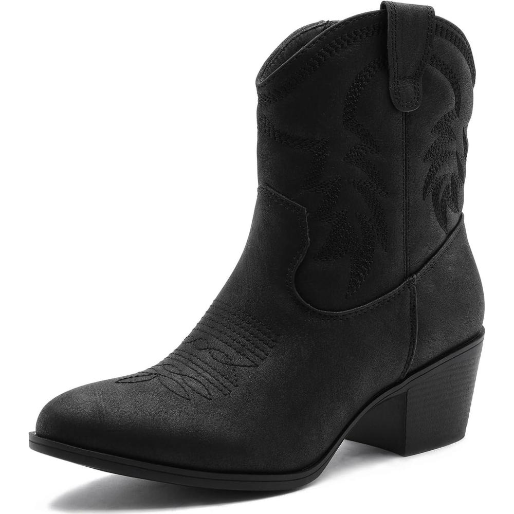 imageGLOBALWIN Womens Mid Calf The Western Cowboy Boots Fashion Cowgirl Boots For Women Low Heel22yy10 Black2