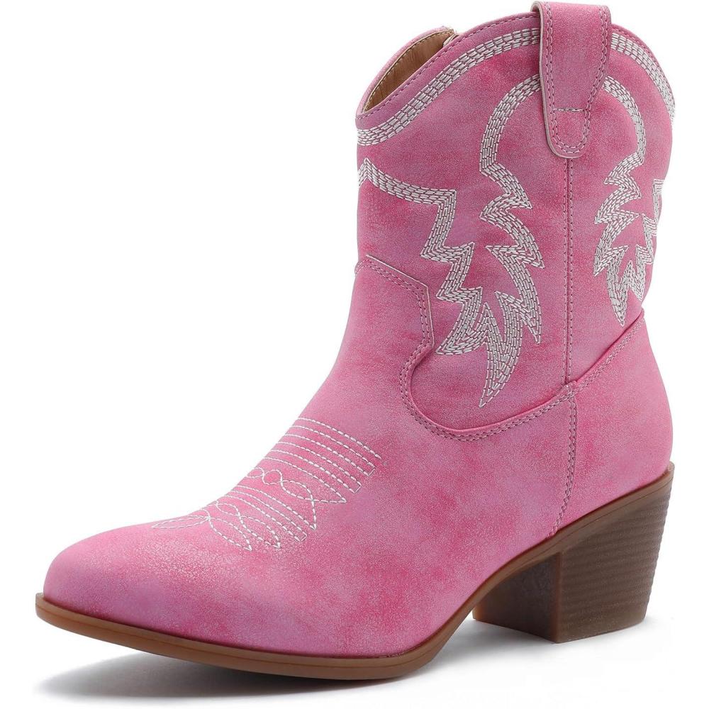 imageGLOBALWIN Womens Mid Calf The Western Cowboy Boots Fashion Cowgirl Boots For Women Low Heel22yy10 Pink