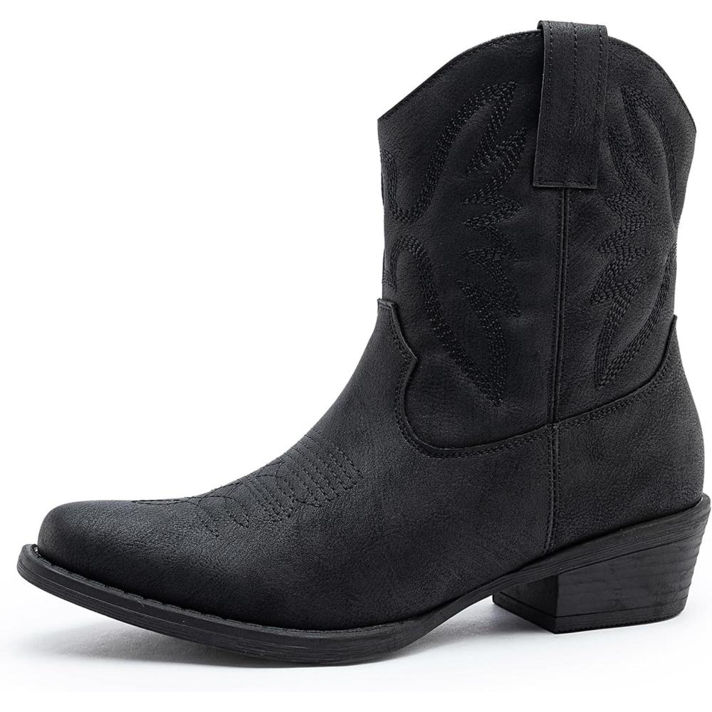 imageGLOBALWIN Womens Mid Calf The Western Cowboy Boots Fashion Cowgirl Boots For Women Low HeelBlack