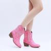 imageGLOBALWIN Womens Mid Calf The Western Cowboy Boots Fashion Cowgirl Boots For Women Low Heel22yy10 Pink