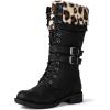 imageGLOBALWIN Womens Mid Calf To Knee High Boots Dressy Lace Up Combat Boots for Women Low Heel17yy02 BlackLeopard