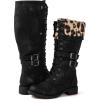 imageGLOBALWIN Womens Mid Calf To Knee High Boots Dressy Lace Up Combat Boots for Women Low Heel17yy02 BlackLeopard