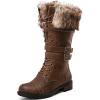 imageGLOBALWIN Womens Mid Calf To Knee High Boots Dressy Lace Up Combat Boots for Women Low Heel17yy02brown
