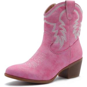 imageGLOBALWIN Womens Mid Calf The Western Cowboy Boots Fashion Cowgirl Boots For Women Low Heel22yy10 Pink
