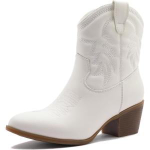 imageGLOBALWIN Womens Mid Calf The Western Cowboy Boots Fashion Cowgirl Boots For Women Low Heel22yy10 White