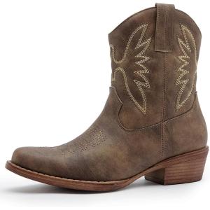 imageGLOBALWIN Womens Mid Calf The Western Cowboy Boots Fashion Cowgirl Boots For Women Low HeelBrown