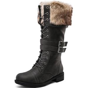 imageGLOBALWIN Womens Mid Calf To Knee High Boots Dressy Lace Up Combat Boots for Women Low Heel17yy02grey