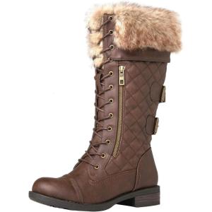 imageGLOBALWIN Womens Mid Calf To Knee High Boots Dressy Lace Up Combat Boots for Women Low Heel19yy05brown