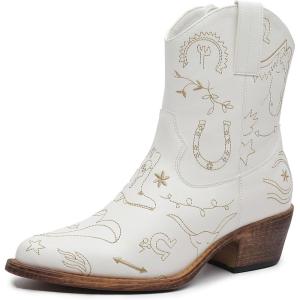 imageGLOBALWIN Womens Western Charm Cowgirl Boots Mid Calf Comfy Cowboy Boots For Women With Pointed Toe23yy15 White