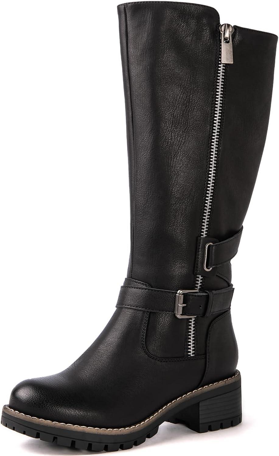 imageGLOBALWIN Womens Knee High Boots Tall Fashion Riding Boots For Women With Side Zipper Chunky Low Heel19yy15 Black2